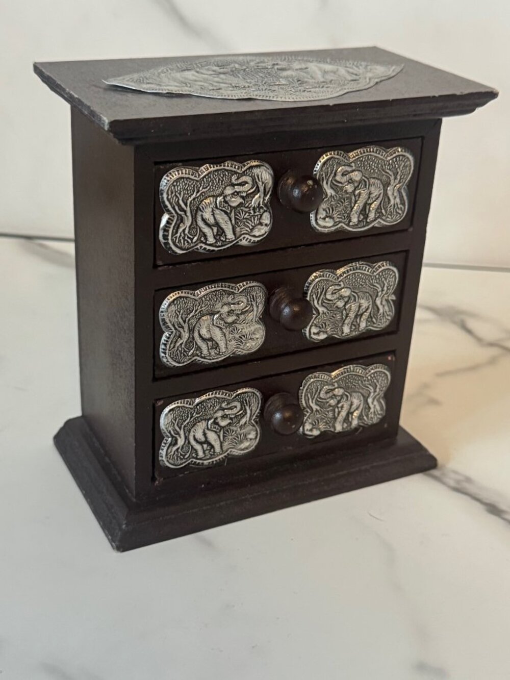 Vintage Thai wood and metal jewelry box